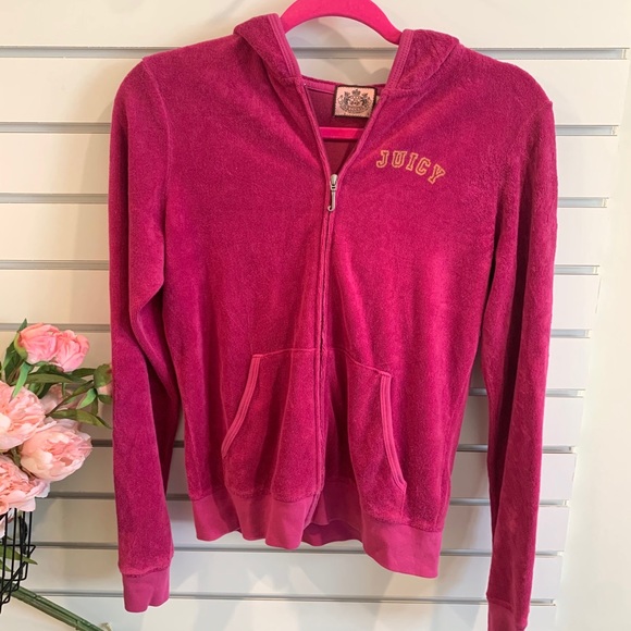 Juicy Couture terry cloth zip up raspberry color - Picture 2 of 13
